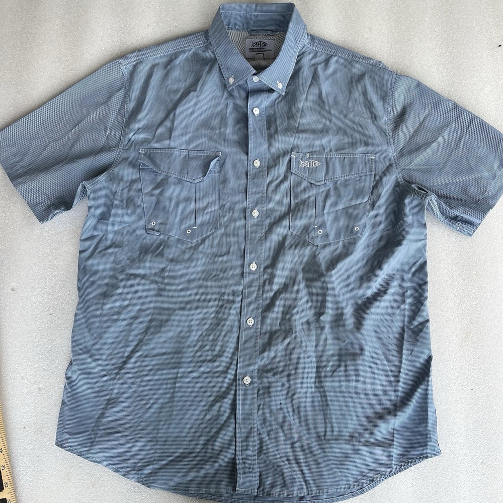 American Fishing Tackle Co Short Sleeve Blue Polo Button Down Men's Large